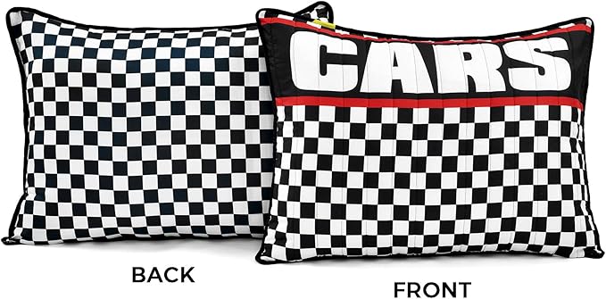 Lush Decor Racing Cars Reversible Quilt Queen Size 5 Piece Set Full/Queen Black & Multi - Kids Bedding Set Queen Quilt - Car Decor