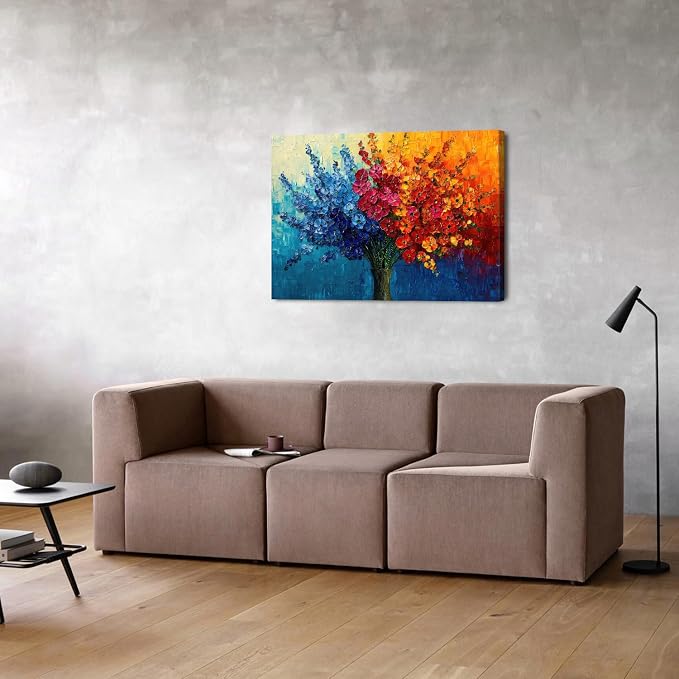 Abstract Wildflower Wall Art for Living Room Bedroom Decor Nature Flower Painting Print Blue Red Yellow Bouquet Pictures Colorful Floral Poster Modern Artwork Bathroom Kitchen Home Decoration 24x36in