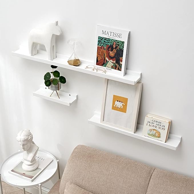 48-Inch White Solid Oak Wood Long Floating Shelf for Wall Decor | Premium 1-pack natural wood ledge for wall storage. Sturdy shelf for bedroom, living room and kitchen