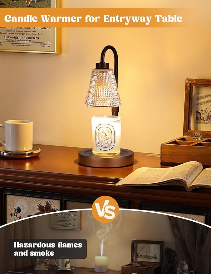 Big Brown Candle Warmer Lamp with Timer, Dimmable Candle Warmer for Home Decor, Height Adjustable Candle Lamp for Jar Candles, Birthday Gifts for Women Mom, House Warming Gifts New Home