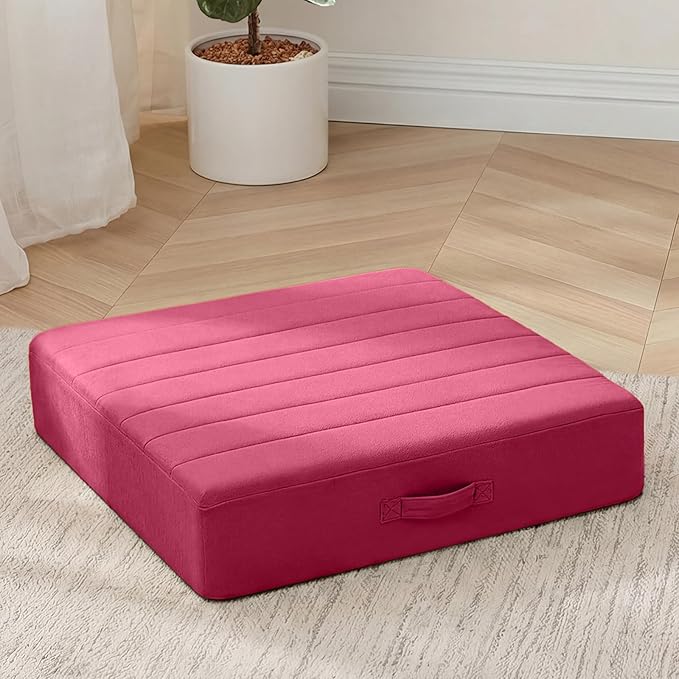 MeMoreCool Square Floor Pillow Seating for Adults Kids, Large Meditation Cushion Floor Pillow with Thick Foam & Soft Tufted Cover, Washable Big Pillow Seat Floor Cushion for Sitting Yoga 24" Wine