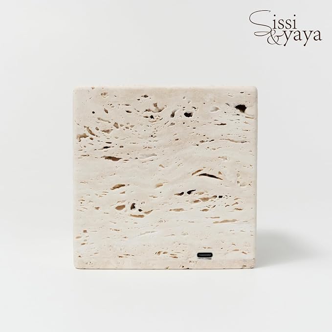 Sissi & yaya Marble Mood Light, Three Color Dimmable LED Accent Light, Natural Quality Travertine, Nightstand and Home Decor, Holiday Gift, Special Occasion. (Square Lamp - Square)