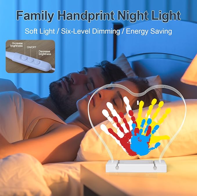 Bixinyo Family Handprint Kit with Light, Baby Hand and Footprint Kit, DIY Craft Keepsake, Family Gifts for Mom, New Parents, Mother's Day, Adoption, Baby Shower Gifts for Boys & Girls (Heart, White)