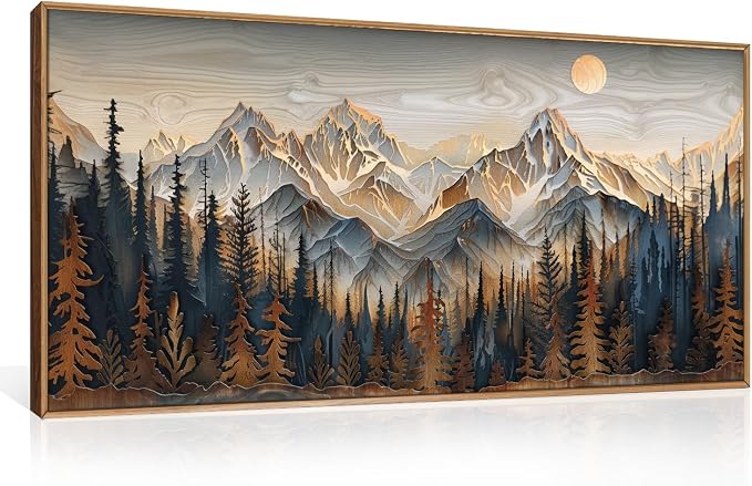 Mountain Wood Framed Canvas Wall Art Set,Rustic Pine Trees Wall Painting,Boho Ridge Scenery Wall Decor,Natural Sun Landscape Art Print for Living Room,Bedroom,Dining Room,Office-20 x40 x1