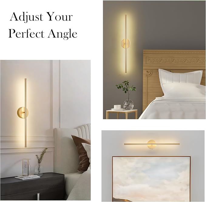 KARTOOSH Battery Operated Wall Sconces, Dimmable Wall Sconces Set of Two, 350°Rotate, 3000K LED Gold Wireless Wall Light for Living Room, Bedroom, Hallway, 32.2 Inch (2 Pack)