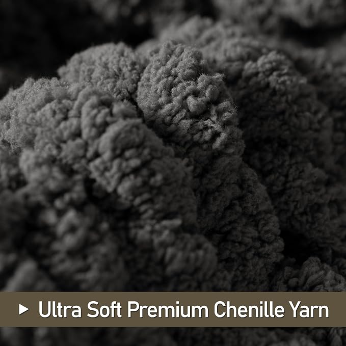 Chunky Knit Throw Blanket 60x80, 100% Handmade Chenille Yarn | 6.7lbs Soft Thick Cable Knitted Blankets, Large Rope Knot Crochet Throws for Couch Sofa Bed Machine Washable, Dark Grey
