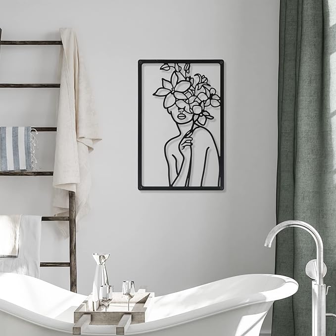CHENGU 3 Pieces Metal Minimalist Abstract Woman Wall Art Line Drawing Wall Art Decor Single Line Female Home Hanging for Kitchen Bathroom Living Room