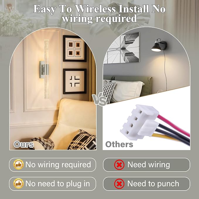 camuucci Battery Operated Wall Sconces Set of 2 Rechargeable Battery Powered Wall Light with 12000mAh Not Hardwired Dimmable Wall Lamp Fixtures for Bedroom Living Room Silver 20.9 Inches