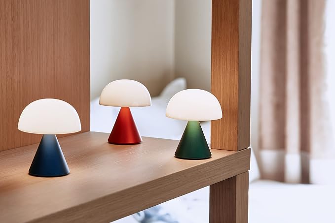 Lexon Mina Small Mushroom Lamp - LED Portable Bedside Light for Bedrooms, Kids & Nursery - Rechargeable with 12h Autonomy & Memory Dimmer, Aluminum - Dark Red