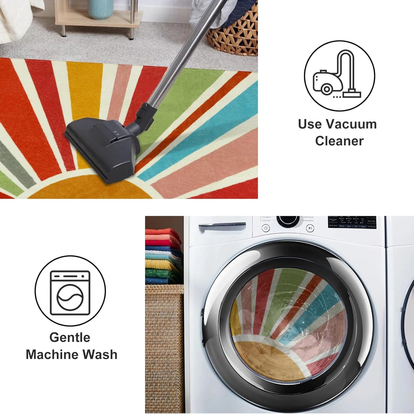 STARUIA Boho Washable Rug 3'x5' Kids Area Rug for Playroom, Colorful Kids Rugs for Bedroom, Non-Slip Throw Sun Carpet Soft Small Sunshine Rugs for Office Nursery Entryway Dorm