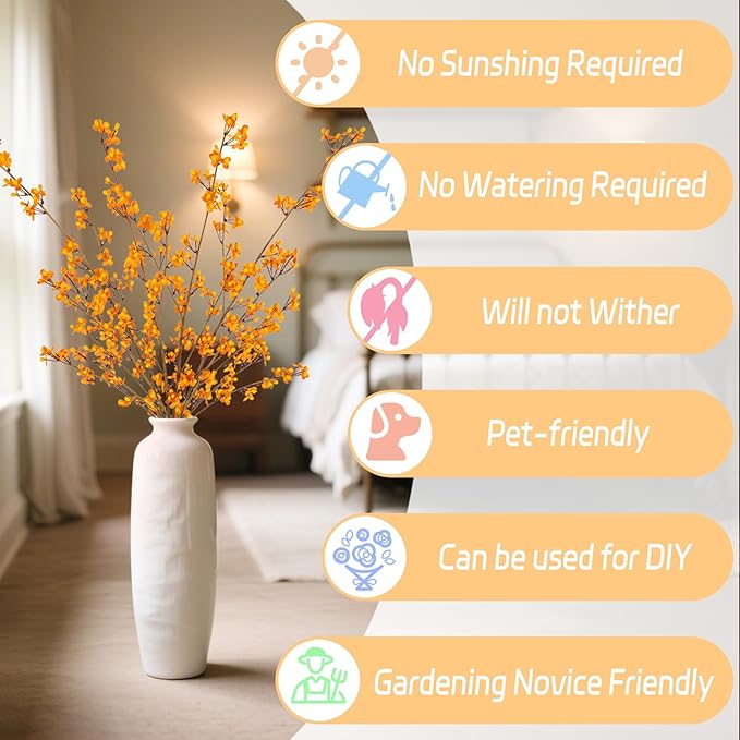 Ammyoo 4Pcs Fake Flowers Blossom Branches Artificial Flowers for Indoor Decor, Faux Long Stem Realistic Indoor Plants for Vase Wedding Home Office Bedroom Party Table Centerpieces Decor