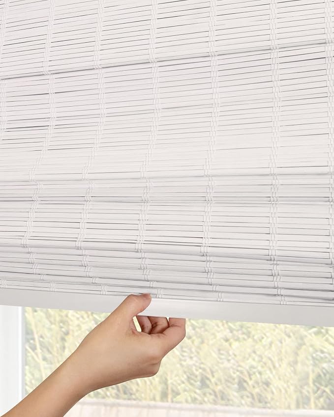 CHICOLOGY Bamboo Roman Shades - Customer Favorite Light Filtering Blinds for Windows, Premium Quality, Ideal for Home, Snow White, 23"W X 64"H