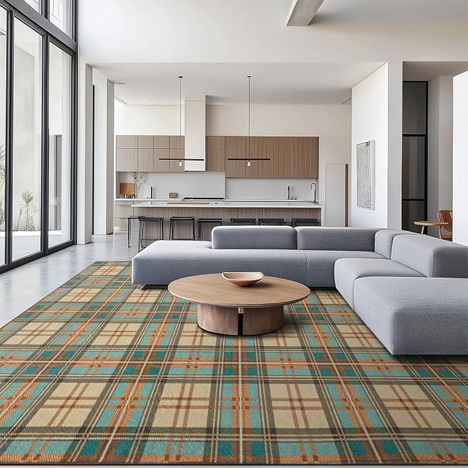 Ruaruarug Washable 8x10 Area Rug for Living Room, Bedroom, Ultra Soft Non Slip Stain & Fade Resistant, Pet & Kids Friendly, Suitable for High Traffic Areas Easy to Clean for Office Kitchen, Plaid