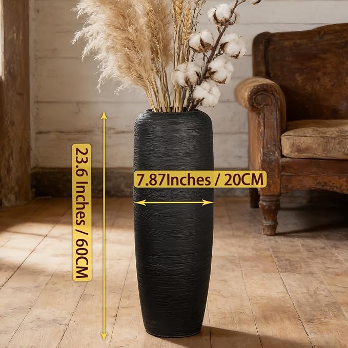 Large Rustic Ceramic Black Vase,23.6 Inch Tall Pottery Farmhouse Decor Floor Vase Vintage Flower Vases for Home Living Room Entryway Table Centerpiece Decor,Terracotta Vases,Wedding Gift