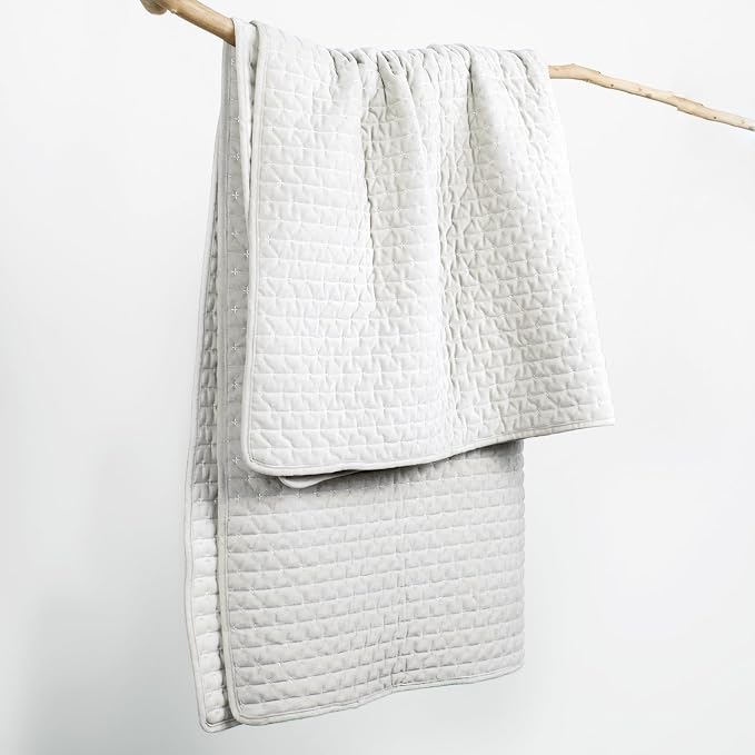 Levtex Home - Velvet Stitch Throw - Quilted Throw (50x60in.) - Velvet - Off-White, White - Reversible - Polyester