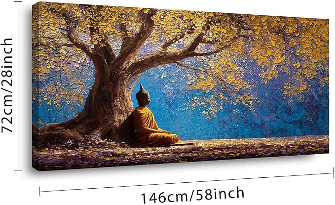 Ggaafet Gold Buddha Wall Art for Living Room Canvas Painting Prints Golden Tree Buda Calming Buddhist Art Deco Fantasy Artwork Office Bedroom Listening Dining Room Decor Extra Large