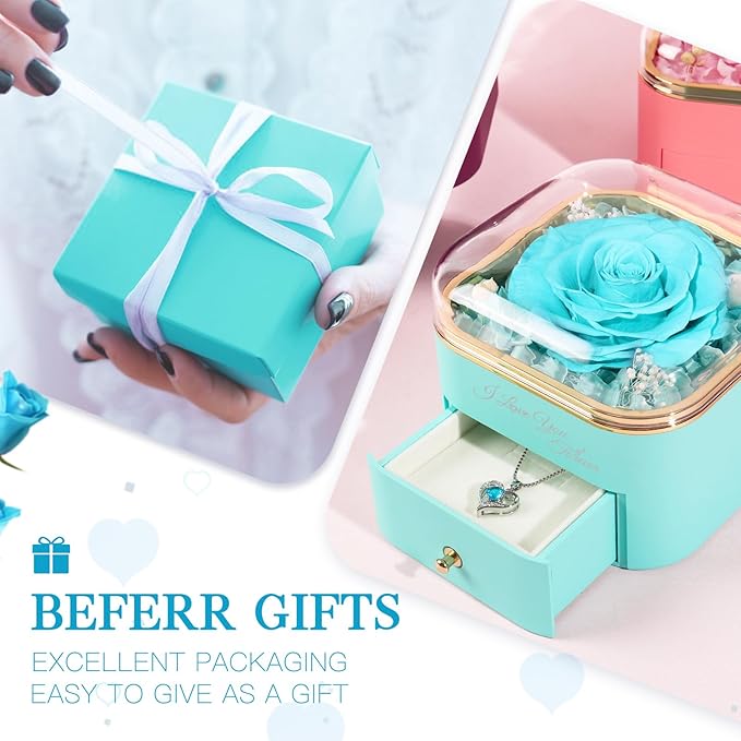 Beferr Mothers Day Forever Rose with Necklace for Mom Birthday Gifts Preserved Roses Eternal Flower for Delivery Fresh Flowers Gifts for Mother Wife Her Grandma Sister Daughter Girls Friends