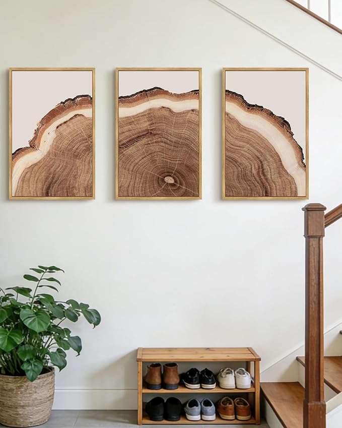 PHOPAGO Vintage Tree Rings Wood Framed Wall Art Large 16x24in Modern Retro Stump Wall Decor Nature Farmhouse Rustic Art Prints Home Decor - Natural Framed