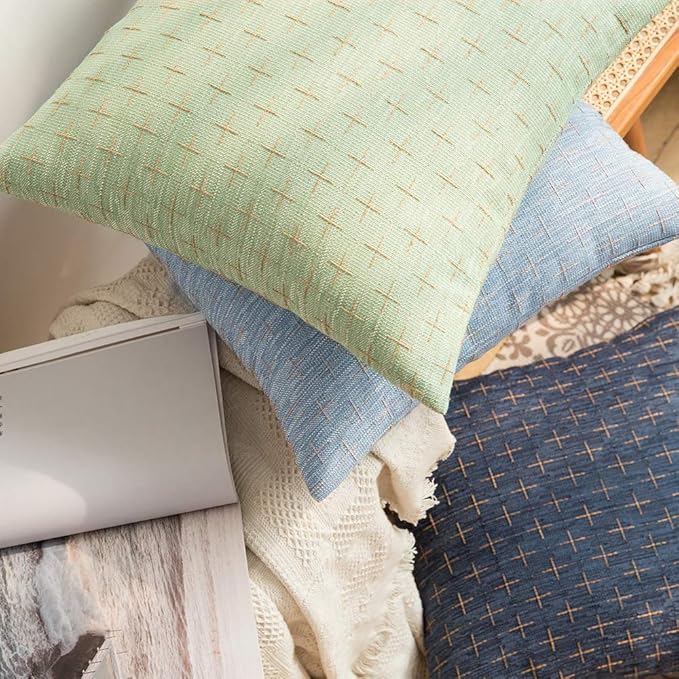 MIULEE Pack of 2 Decorative Burlap Linen Throw Pillow Covers Modern Farmhouse Vintage Pillowcase Rustic Woven Textured Cushion Cover for Sofa Couch Bed 18x18 Inch Blue