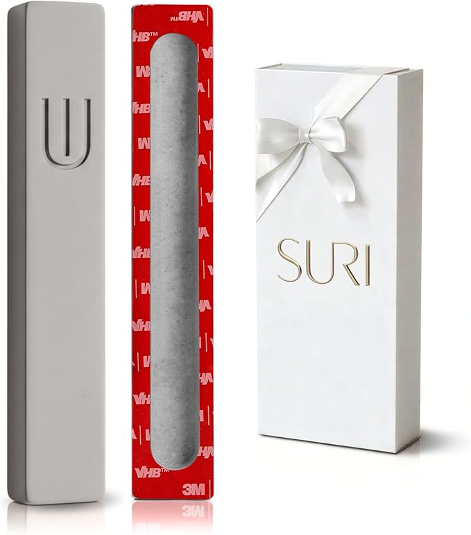 SURI Mezuzah for Door with Scroll – 7 Inch Modern Mezuzah Case with Non Kosher Scroll Included, Fits up to 6” Scroll, Easy Adhesive Installation, Gift Box Included