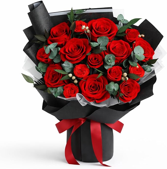 XTYFJGVA 16 Preserved Red Roses Bouquet, Flowers for Delivery, Real Roses That Last 1-3 Years, Birthday Gifts for Women, Forever Flower Gifts for Mom, Wife, Grandma, Her on Mothers Day, Anniversary
