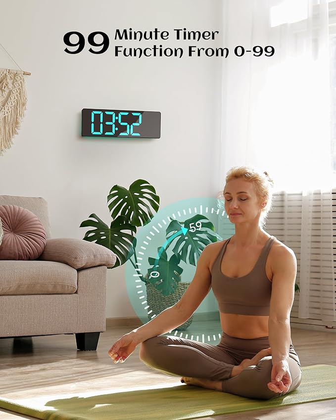 EASYERA 12" Digital Wall Clock for Classroom Livingroom Game Home Decor with LED Display RGB Lights, BIuetooth Sync, Dual Alarms, Auto DST, Countdown, Remote Control, Temperature