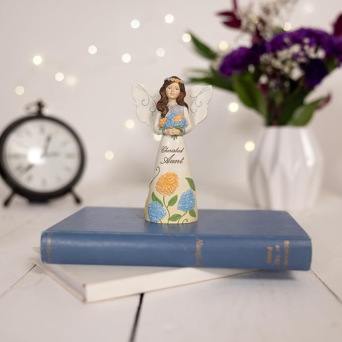 Pavilion Gift Company - Cherished Aunt - 5" Angel Figurine Floral Spring Home Decor from Niece Nephew Present