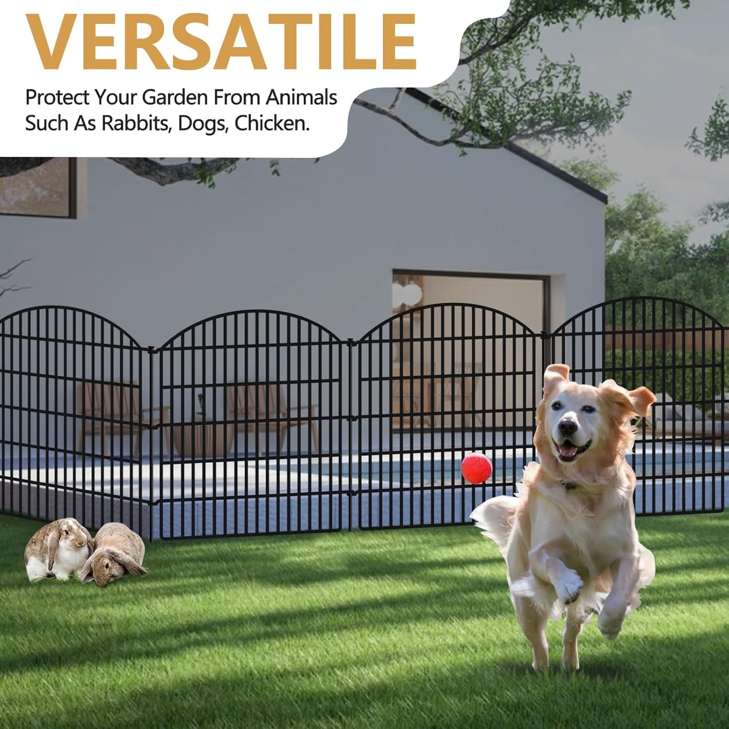 10 Panels No Dig Decorative Outdoor Garden Fence for Yard, 33in (H) x 24ft (L) Animal Barrier Fencing Rustproof Metal Panel Border for Dog, Rabbits Patio Camping Temporary Ground Stakes