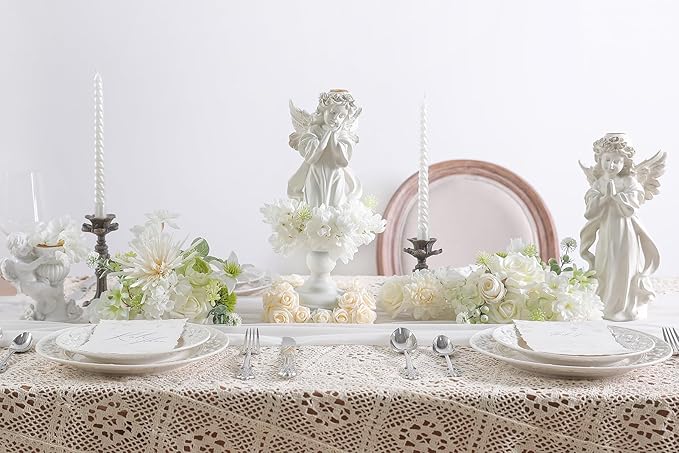 White Artificial Flower Box Set Silk Fake Flowers for DIY Centerpieces Cake Decorations, Wedding Bouquets, Boutonnieres, Home Decor (White Green)