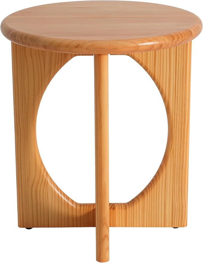 Christopher Knight Home Pines Modern Round Side Table, Living Room Sofa End Table, Small Coffee Table with Geometric Cross-Leg, Natural