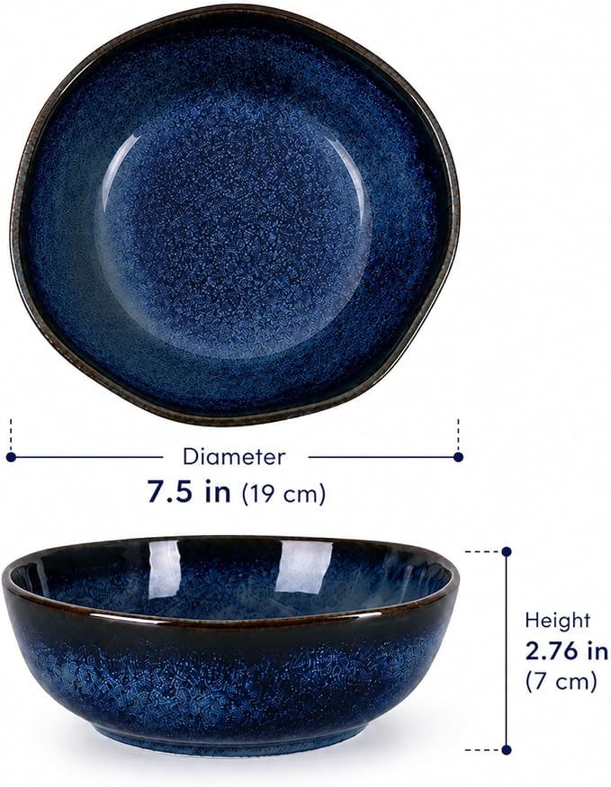 Blue Ceramic Bowl, 7.5in Decorative Serving Bowl for Coffee Table Decor