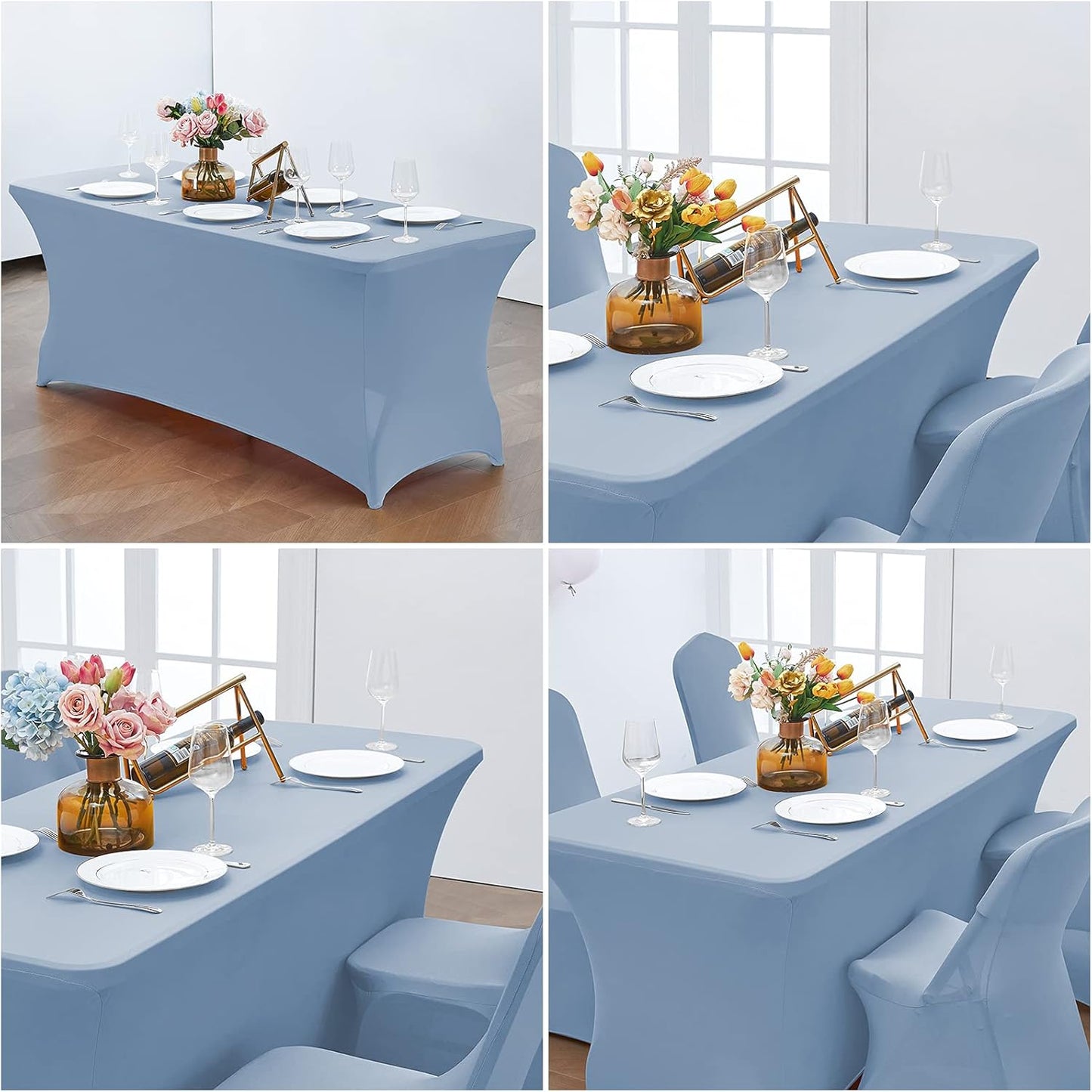 CWK 6FT Waterproof Stretch Spandex Table Cover for Rectangular Tables - Elastic Fitted Tablecloth for Folding Tables,Wrinkle Resistant Table Cloth for Parties, Weddings, Banquets & Events (Sky Blue)