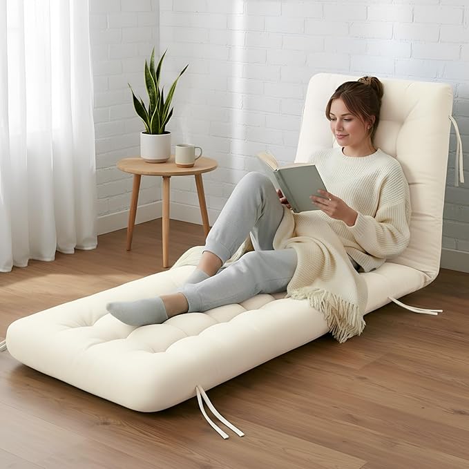 Vercraft Long Floor Cushion Large Floor Cushion with Brushed Cotton 74.8 x 27.5 x 3.15 in Jumbo Lounger Pillow for Outdoor Indoor Bay Window Meditation Yoga Reading Sleeping(1 Pc,Cream White)