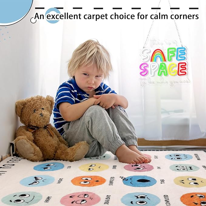 3.3 x 4 ft Calming Corner Items Calm Corner Classroom Rug Feelings Chart Emotion Reading Rug Soft Fluffy Mental Health Floor Mat for School Living Bedroom Playroom