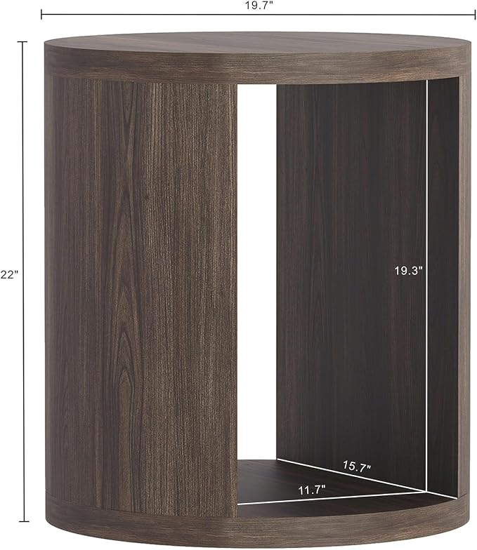 Manhattan Comfort Alure 20" Round End Table, Modern Accent Side Table with Open Storage, Elegant Wood Grain Design, Compact Living Room Furniture, Walnut