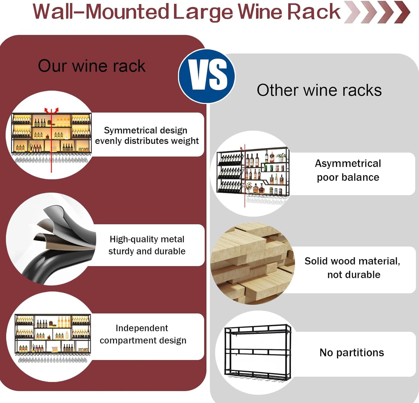 70.8Inch Wall Mounted Wine Rack, 3 Tiers Large Bar Shelves with 18 Glass Holder, Metal Wine Bottle Display Shelf, Modern Iron Liquor Shelf, for Kitchen Dining, Home Bar, Cellar (70.8" W)