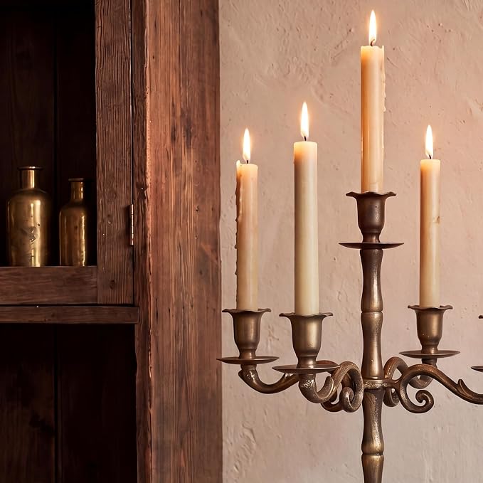 5-Light Metal Floral Candelabra Vintage Bronze Candle Holders Set of 2 for Taper Candles Ornate Antique Farmhouse Brass Candlesticks Centerpiece for Wedding Outdoor Dining Party Mantel Decor
