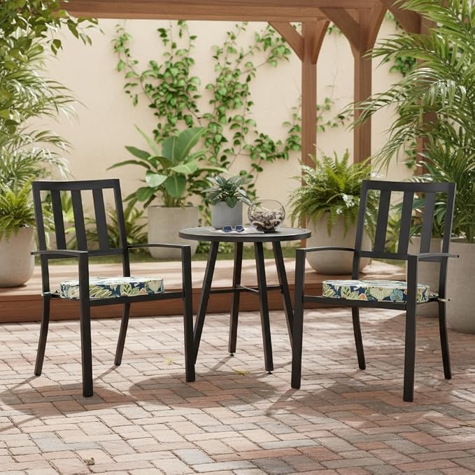 Set of 2 Outdoor 18 inch Round Patio Dining Chair Pads – Comfortable Fiber-Filled Seat Cushions with Ties, Reversible Polyester Fabric, Marlow Blue Floral