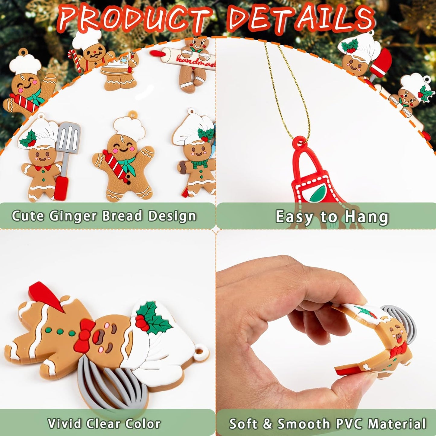 12pcs Gingerbread Christmas Decoration for Tree - Cooking Gingerbread Man Ornaments Christmas Hanging Decor for Xmas Tree Home Kitchen Decor Party Supplies