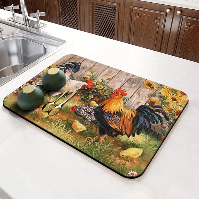 Fun Coffee Mat 23inx15in,Coffee Bar Mat for Countertops,Absorbent Hide Stain Anti-Slip Coffee Bar Accessories Fit Under Coffee Machine Mat,dish Drying Mats for Kitchen
