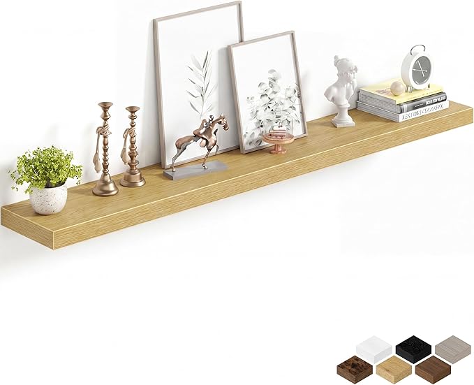 Fun Memories 55Inch Long Floating Shelves, 8 Inch Deep Shelves for Bedroom|Living Room, Wall Mounted Wood Hanging Shelf with Invisible Brackets for Fireplace Mantel Home Storage Decor, Oak - 1 Pack