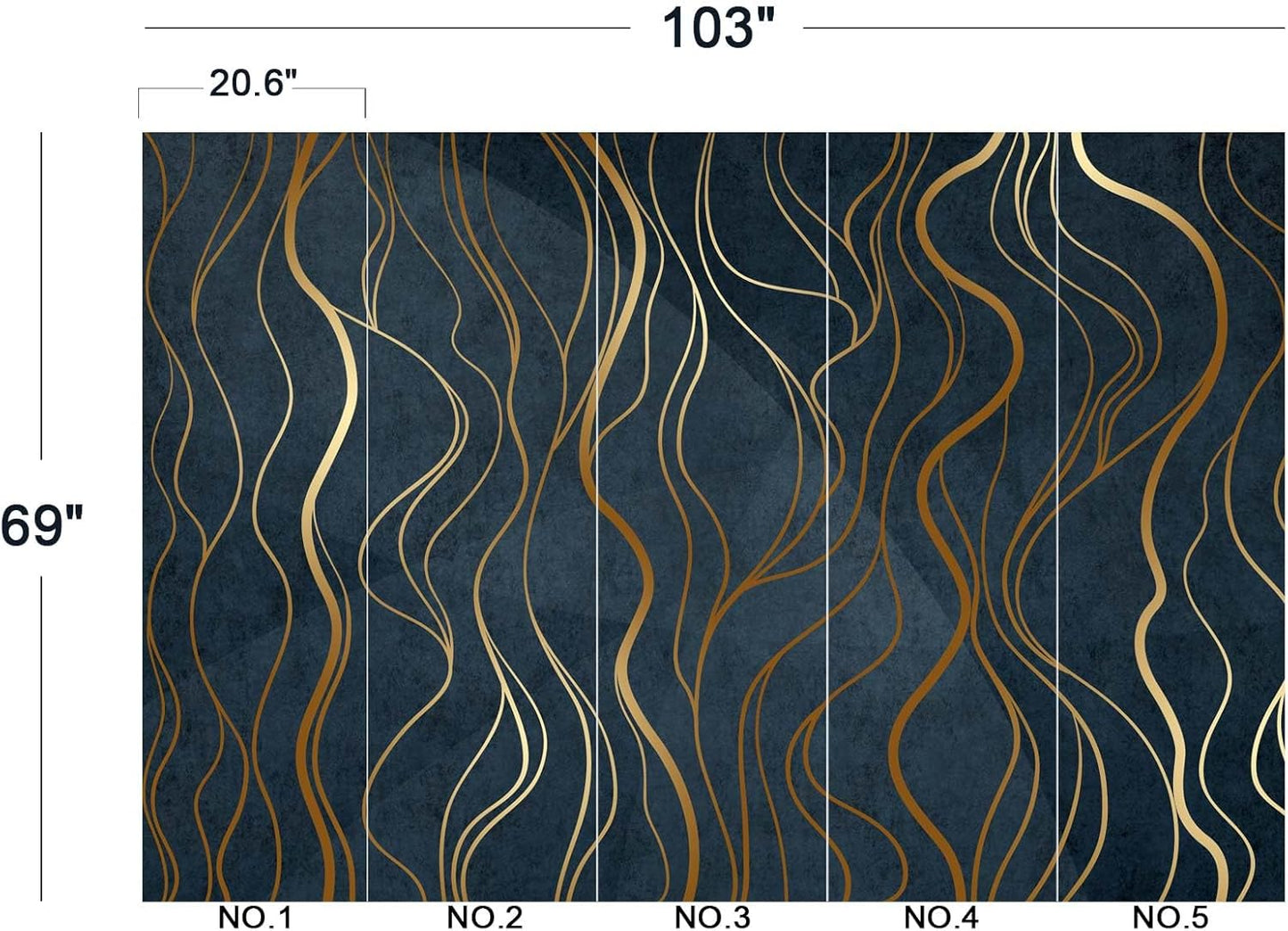 Simple Golden Lines Wall Mural Wallpaper for Bedroom 103" x 69"