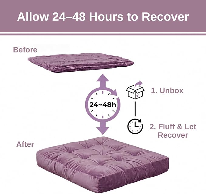 Floor Pillows for Adults Set of 2, Soft Velvet Floor Cushions for Sitting, Square Tufted Floor Pillow Set for Reading Nook, Living Room, Bedroom, 22 x 22 Inch, Lavender