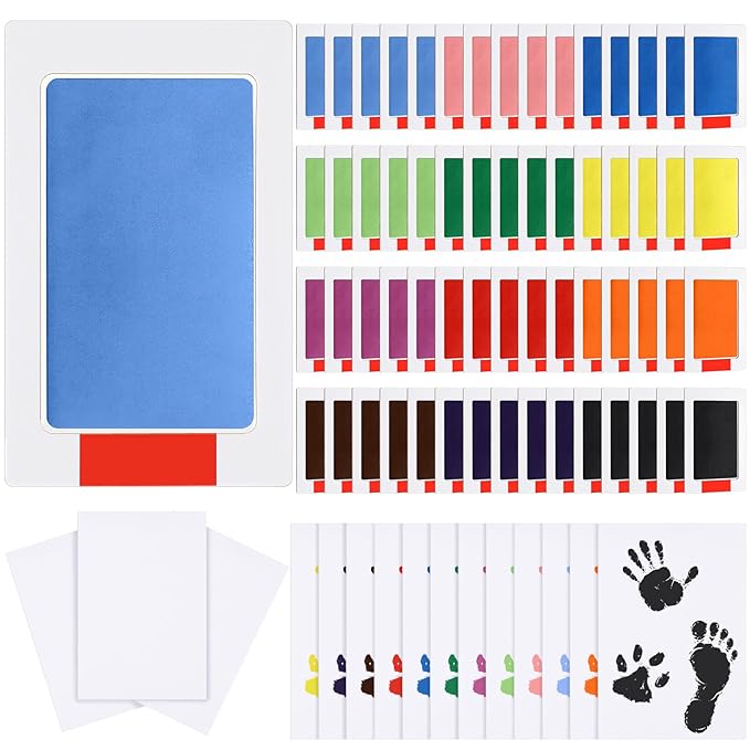 Jetec 60 Set Inkless Baby Footprint and Handprint Kit, Clean Touch Ink Pad for Baby Hand and Footprints, Dog Paw Print Kit with Ink Pads and Imprint Cards for Newborns Babies Pets Gifts (12 Colors)