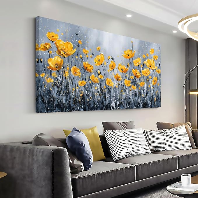 Ggaafet Yellow Floret Wall Art for Bedroom Canvas Oil Painting Prints Beautiful Flowers Floral Blooming Art Deco Pretty Artwork Office Family Dining Room Decor