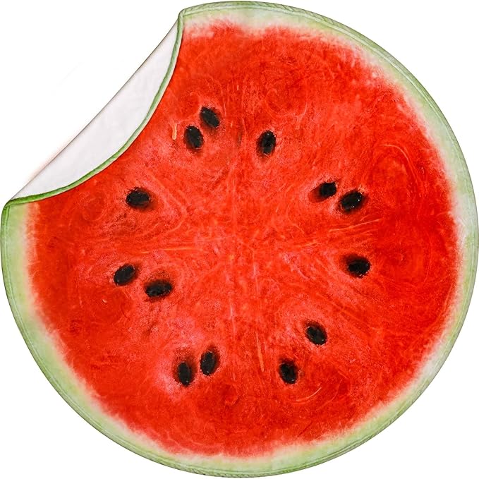 Vessia Watermelon Printed Throw Blanket, Realistic Funny Round Food Blanket for Adults and Kids, 300GSM Novelty Fruits Throw for Couch, Sofa, Bed, Fun Home Decor for All Seasons, 71 inches