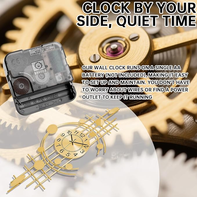 Wall Clock for Living Room, Silent Quality Quartz Battery Operated, Golden Metal Decorative Large Wall Clock for Kitchen,Home,Bathroom,Bedroom Home Decor,14.6x36.3inch
