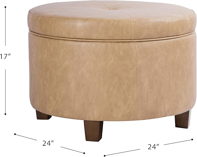 HomePop 24" Large Leatherette Storage Ottoman - Sand Faux Leather