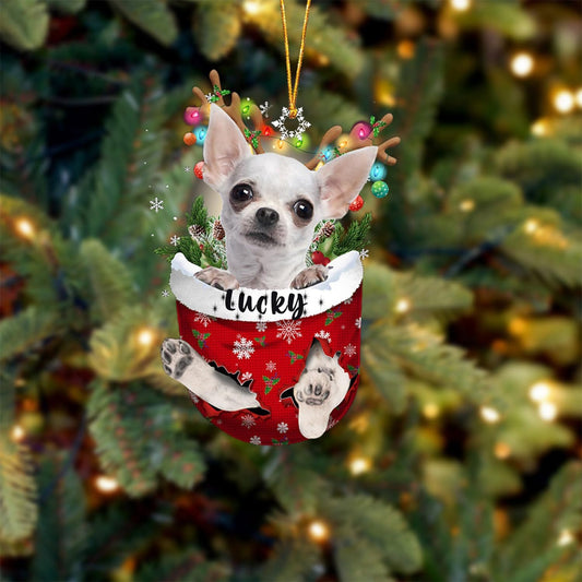 White Chihuahua Dog Christmas Ornament, White Chihuahua in Snow Pocket Christmas Tree Ornament, Dog Lovers Gift Idea Xmas Decor, Christmas Decorations for Tree, Christmas Ornament Gift for Dog Lovers