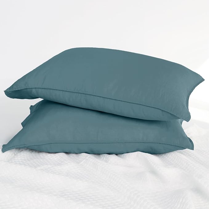 Linen World Linen Pillow Cases Queen Size - 20"x30" Set of 2,100% French Flax Pillowcase,Soft Breathable Natural Pillow Covers,Lake Blue